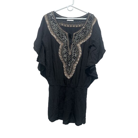 Miss June Paris Sequin Tunic Mini Dress S-XL Black Boho Y2K Embellished Smocke - Picture 1 of 16